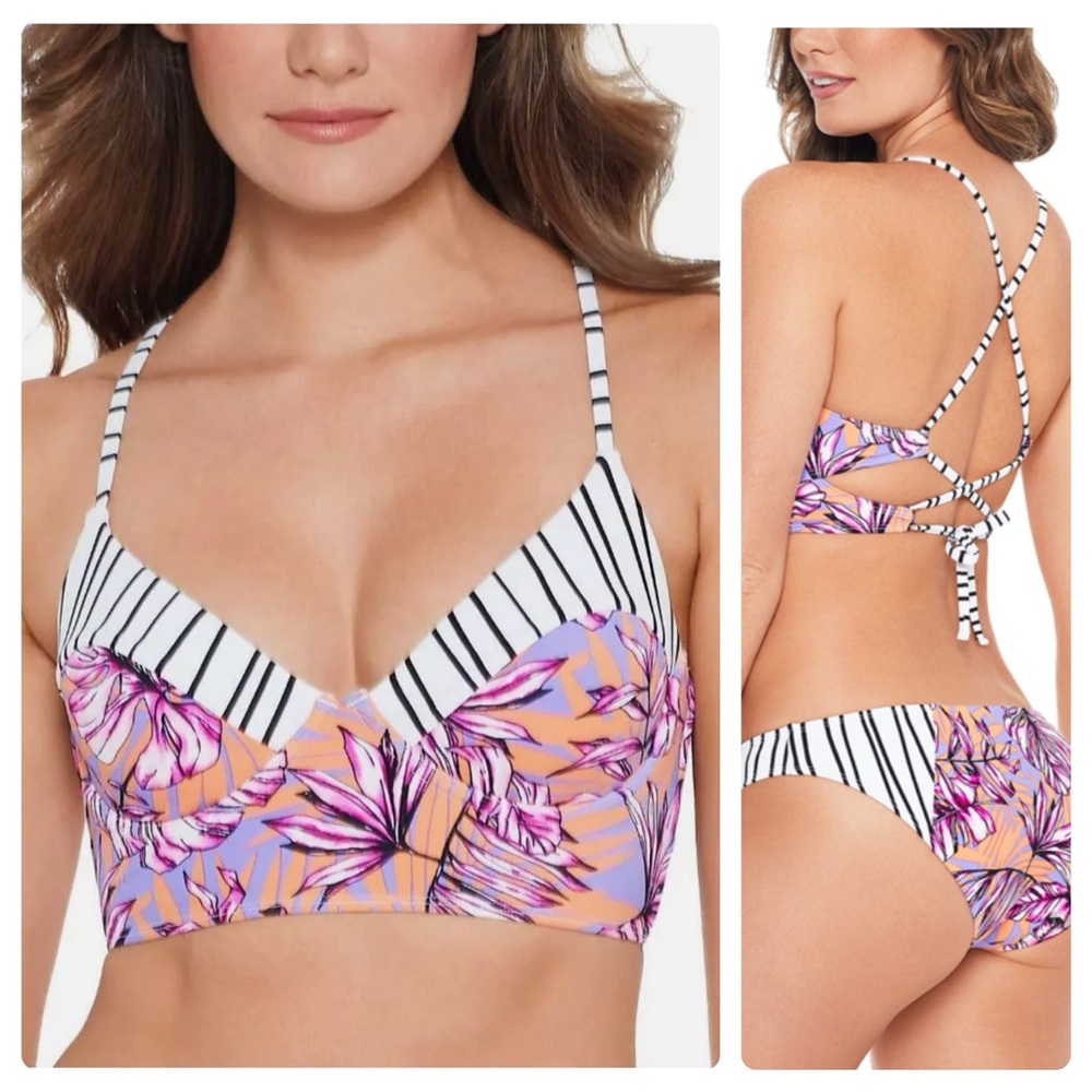 NEW Salt & Cove Juniors Lilac Multi Hawaii Printed Strappy Bikini Swim Top